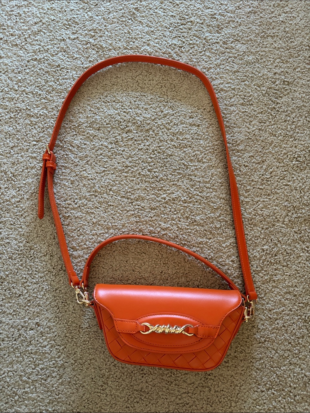 Orange Woven Crossbody Bag with Gold Accent